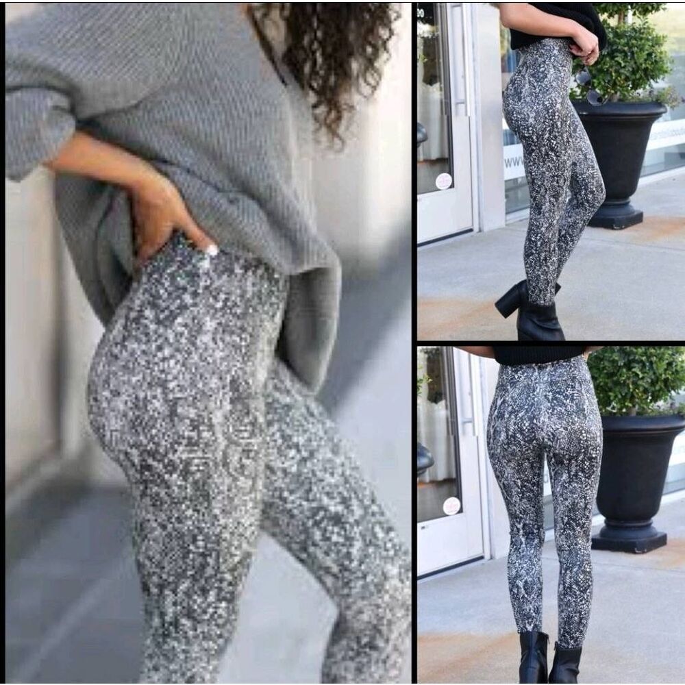 SPANX Leggings Womens 1XL Plus Faux Leather Snake Shine High Rise Shaping Tummy